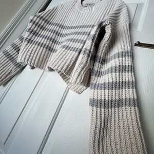 Pink Rose Cream and Gray Striped Sweater